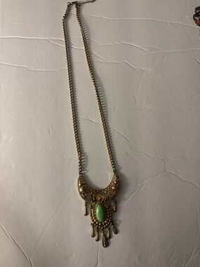 Boho Gold Necklace with Mint Green Stone